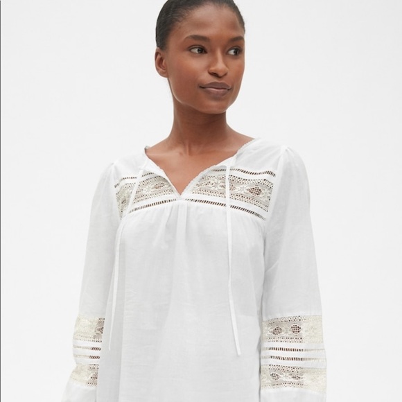 NWT GAP Lace-Insert Split-Neck Peasant Blouse XXL - Picture 2 of 6